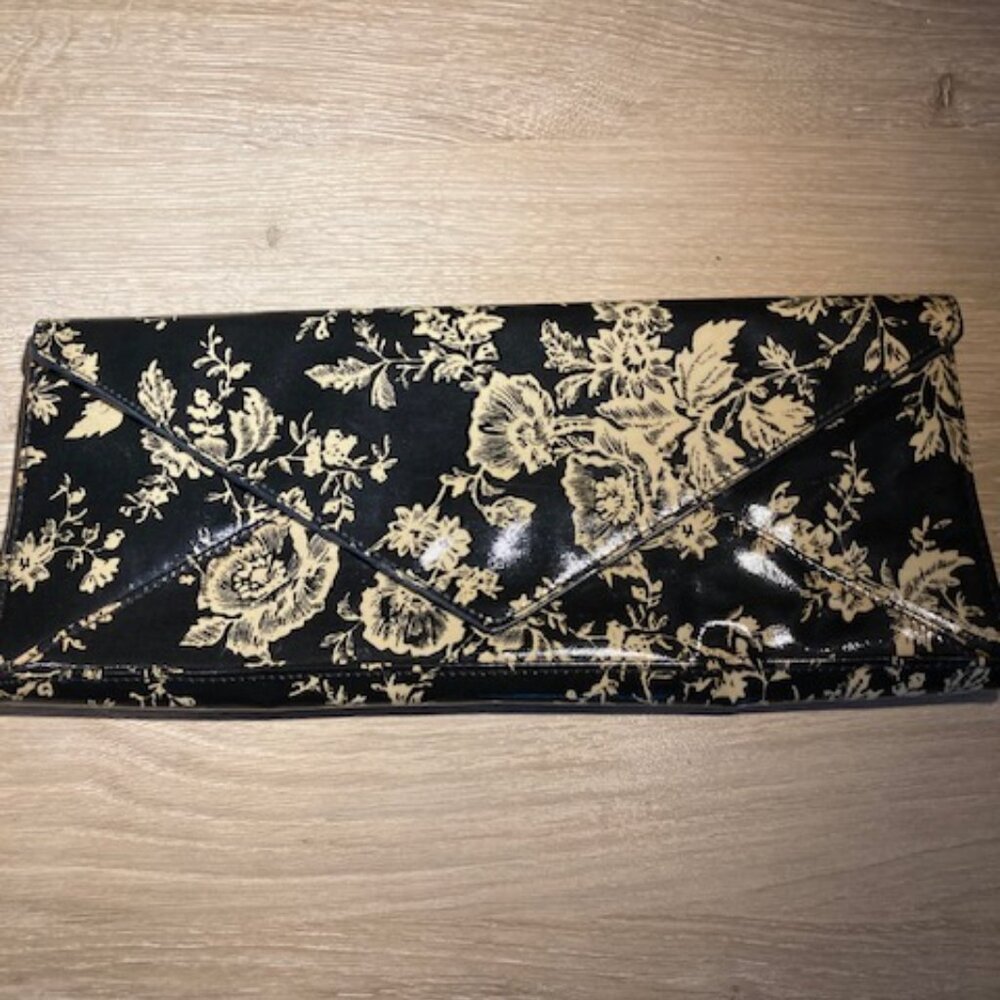 LuLu Townsend Black and White Floral Envelope Clutch